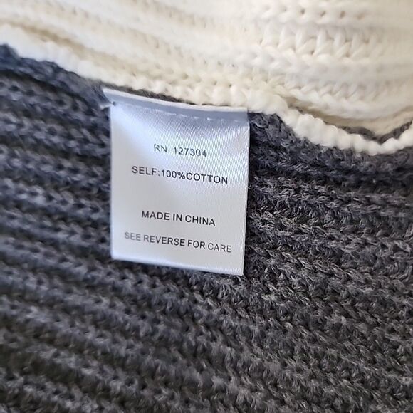JOHN MARK Chunky Knit Sweater Gray White Size M High Neck Asymmetrical Buttons - Picture 6 of 7